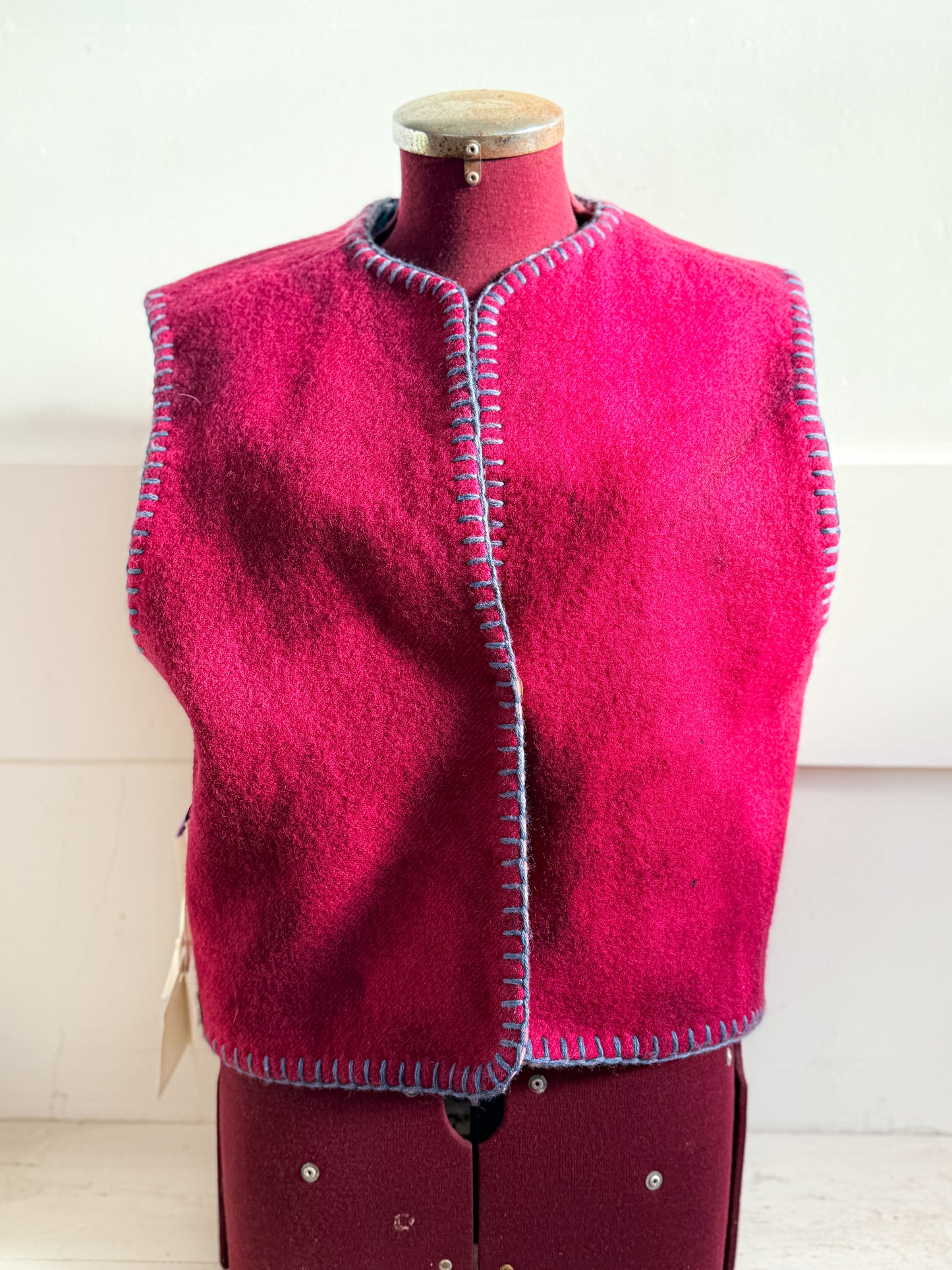 Wool Vest - Pink & Blue Plaid