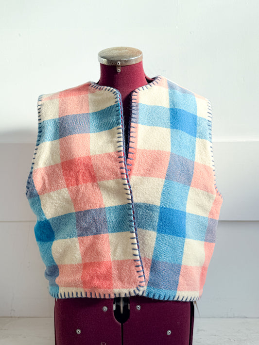 Wool Vest - Pink & Blue Plaid