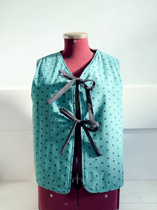 Cotton Quilted Vest - Teal Spots