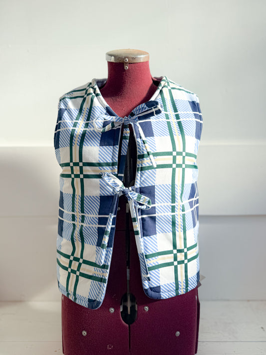 Quilted Reversible Vest - Blue Plaid