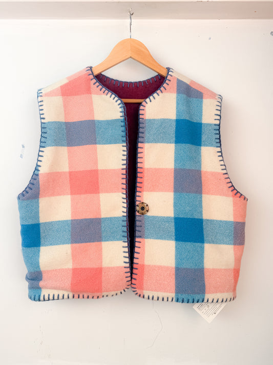 Wool Vest - Pink & Blue Plaid